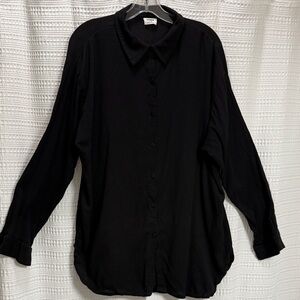 Cotton On Gauze Boyfriend Shirt Black SZ M semi sheer‎ vacation resort oversized